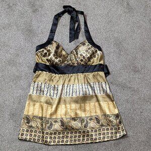 TRIXXI CLOTHING CO, Gold & Black Satin Camisole Formal Party Dress; Size M - L